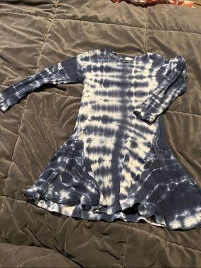 Girls Navy Tie-Dye Long Sleeve Swing Dress